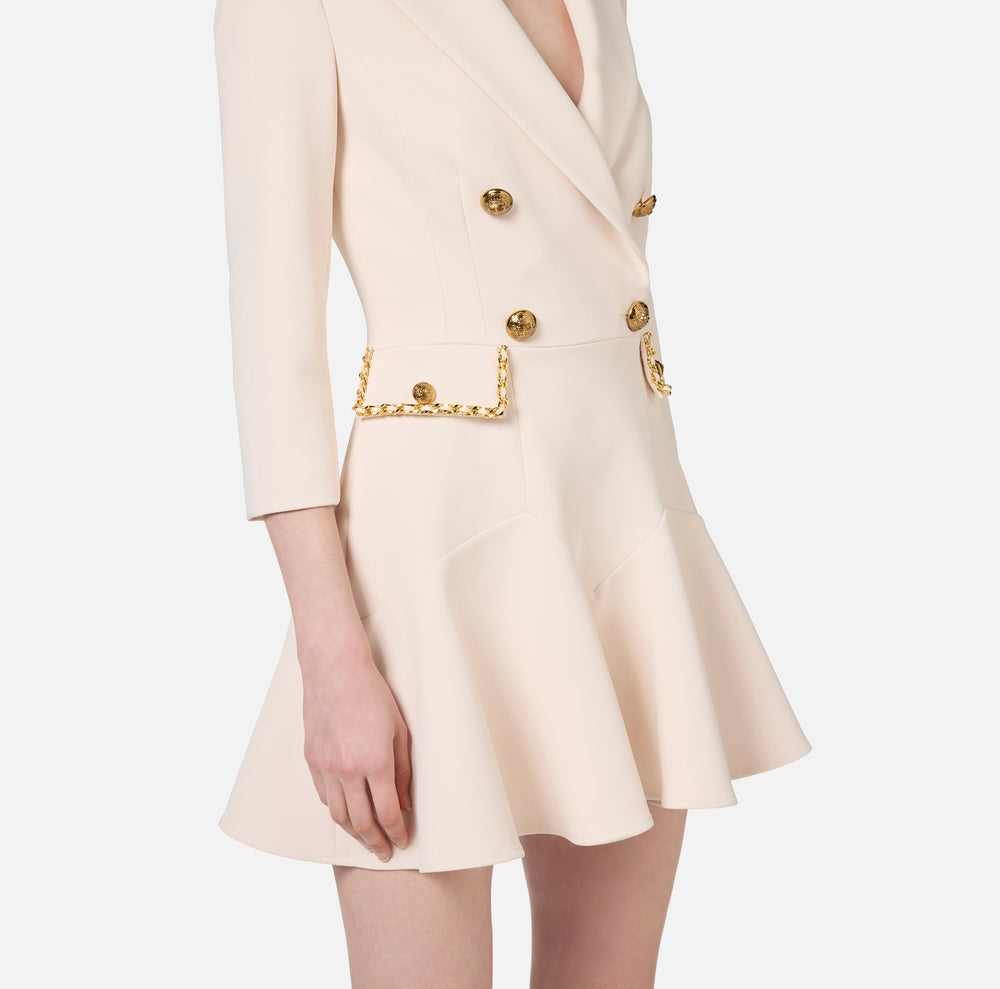 CREPE COAT DRESS WITH GROUMETTE CHAIN BY ELISABETTA FRANCHI FALL 24 HOLIDAY