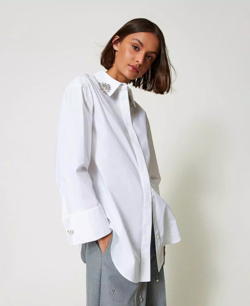 OVERSIZED POPLIN SHIRT WITH EMBROIDERY BY TWIN SET FALL 24 HOLIDAY