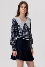FRACOMINA KNITTED NAVY CROPPED POLO AND PLISSE SKIRT SET