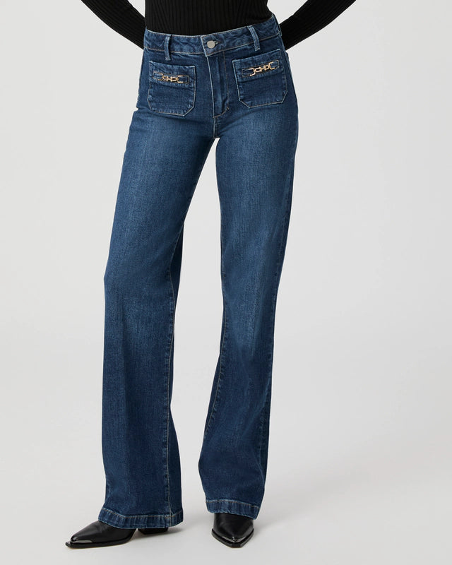 LEENAH CHAIN EMBELLISHED HIGH RISE STRAIGHT LEG JEANS BY PAIGE FALL 24