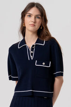 FRACOMINA KNITTED NAVY CROPPED POLO AND PLISSE SKIRT SET
