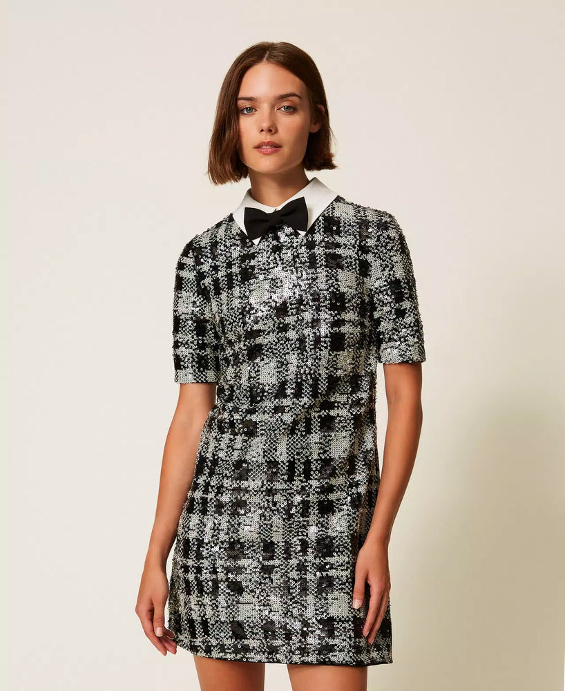 SHORT SEQUIN DRESS WITH CHECK PATTERN BY TWIN SET HOLIDAY 25