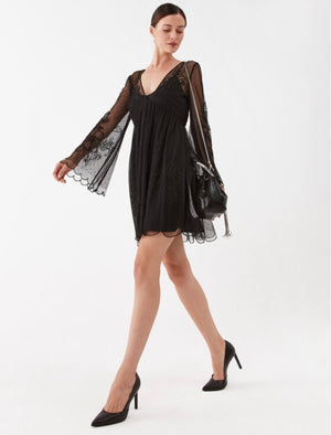 
            
                Load image into Gallery viewer, LAYERED LACE FLARED DRESS BY TWIN SET FALL 23 HOLIDAY
            
        
