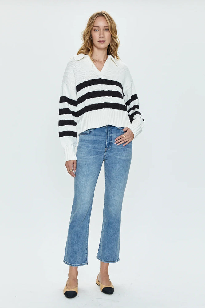 
            
                Load image into Gallery viewer, ARLO POLO SWEATER - MIDNIGHT CREAM STRIPE BY PISTOLA FALL 23 HOLIDAY
            
        
