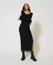 TWIN SET MIDI RIBBED KNIT DRESS WITH LACE