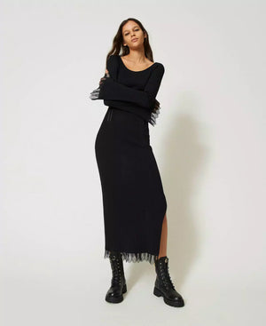 MIDI RIBBED KNIT DRESS WITH LACE BY TWIN SET FALL 23 HOLIDAY