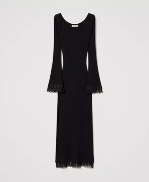 
            
                Load image into Gallery viewer, MIDI RIBBED KNIT DRESS WITH LACE BY TWIN SET FALL 23
            
        