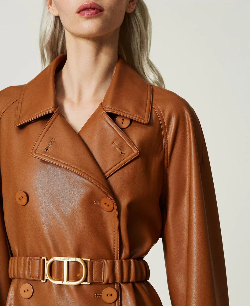 
            
                Load image into Gallery viewer, LEATHER LIKE TRENCH BY TWIN SET FALL 23
            
        