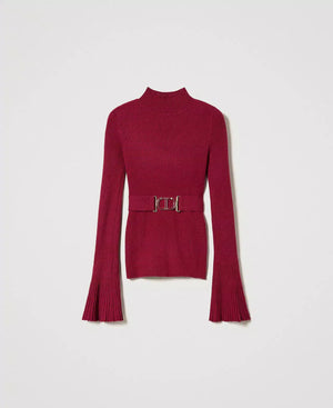 
            
                Load image into Gallery viewer, FITTED JUMPER WITH OVAL T BUCKLE BY TWIN SET FALL 23 HOLIDAY
            
        