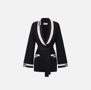 VISCOSE CARDIGAN WITH LOGO BANDS BY ELISABETTA FRANCHI FALL 24