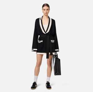 VISCOSE CARDIGAN WITH LOGO BANDS BY ELISABETTA FRANCHI FALL 24