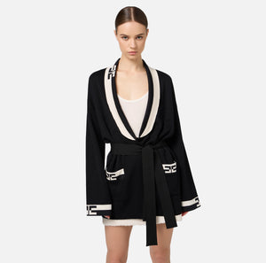 VISCOSE CARDIGAN WITH LOGO BANDS BY ELISABETTA FRANCHI FALL 24