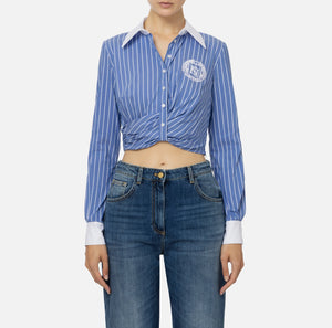 STRIPED COTTON POPLIN SHIRT WITH DRAPING BY ELISABETTA FRANCHI FALL 24