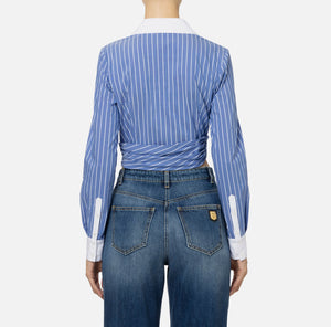 STRIPED COTTON POPLIN SHIRT WITH DRAPING BY ELISABETTA FRANCHI FALL 24