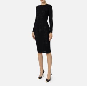 MESH STITCH VISCOSE MIDI DRESS WITH LOGO BY ELISABETTA FRANCHI FALL 24