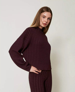 CABLE KNIT TURTLENECK SWEATER WITH RHINESTONES BY TWIN SET FALL 24