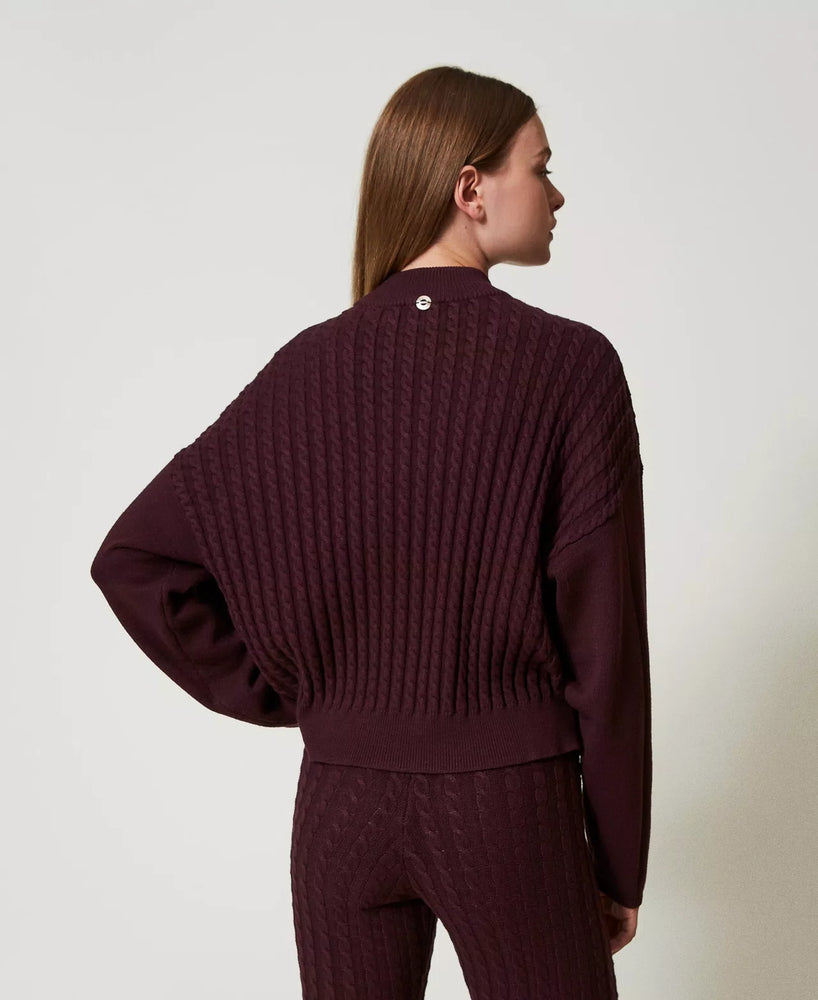 CABLE KNIT TURTLENECK SWEATER WITH RHINESTONES BY TWIN SET FALL 24