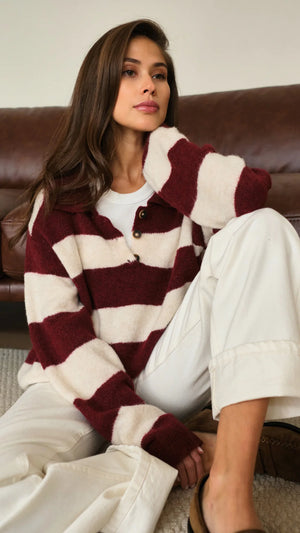 ARLO SWEATER IN RUBY STRIPES FALL 25