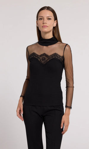 BRIGITTE LACE COMBO JERSEY TOP FALL 24 HOLIDAY