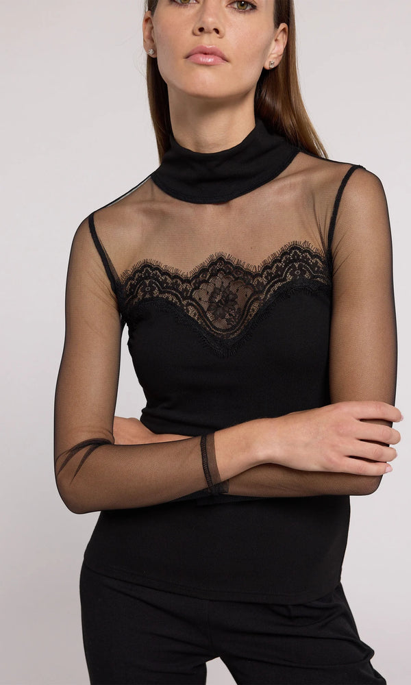 BRIGITTE LACE COMBO JERSEY TOP FALL 24 HOLIDAY