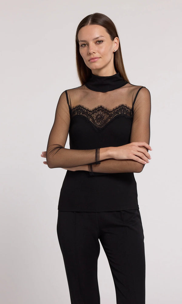 BRIGITTE LACE COMBO JERSEY TOP FALL 24 HOLIDAY