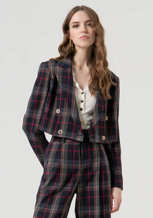BLAZER JACKET CROPPED DOUBLE BREASTED WITH TARTAN PATTERN BY FRACOMINA FALL 25