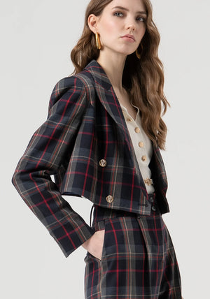 BLAZER JACKET CROPPED DOUBLE BREASTED WITH TARTAN PATTERN BY FRACOMINA FALL 25