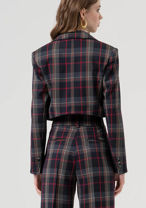 BLAZER JACKET CROPPED DOUBLE BREASTED WITH TARTAN PATTERN BY FRACOMINA FALL 25