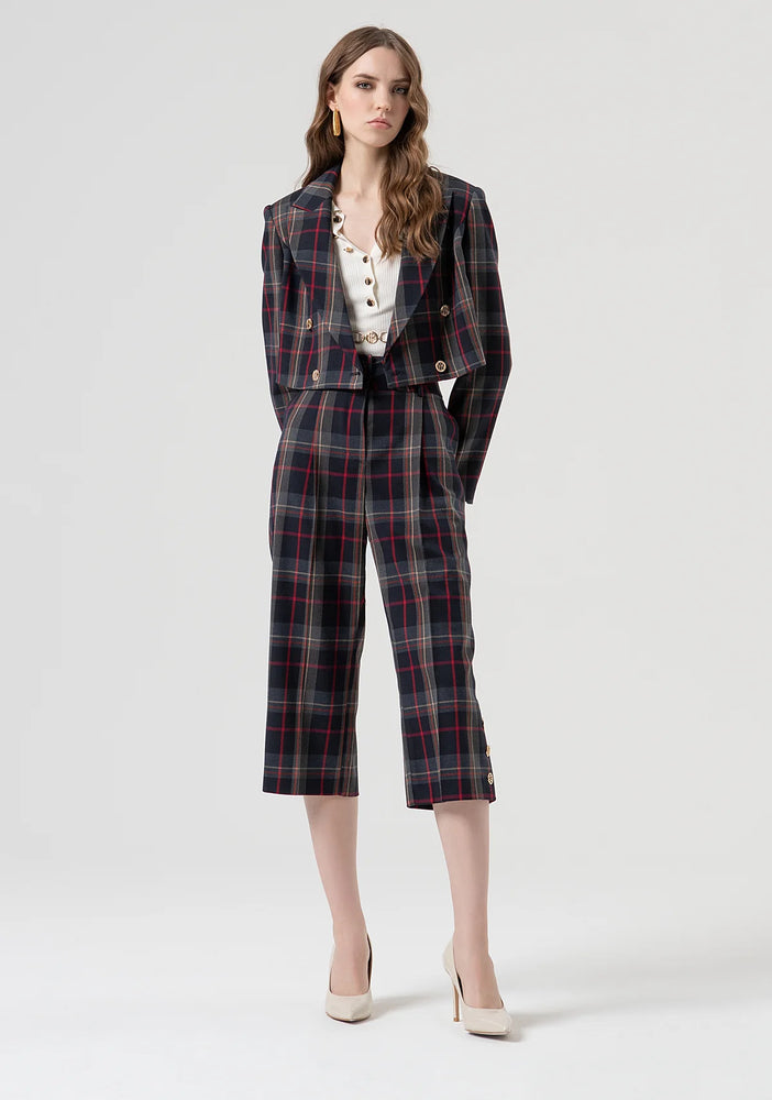 BLAZER JACKET CROPPED DOUBLE BREASTED WITH TARTAN PATTERN BY FRACOMINA FALL 25