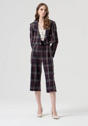 BLAZER JACKET CROPPED DOUBLE BREASTED WITH TARTAN PATTERN BY FRACOMINA FALL 25