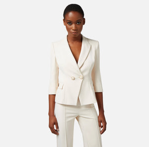 DOUBLE BREASTED CREPE BLAZER WITH LOGO PLAQUE BY ELISABETTA FRANCHI SPRING 24