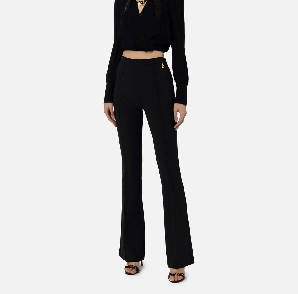 PALAZZO TROUSERS IN BLACK STRETCH CREPE BY ELISABETTA FRANCHI SPRING 24