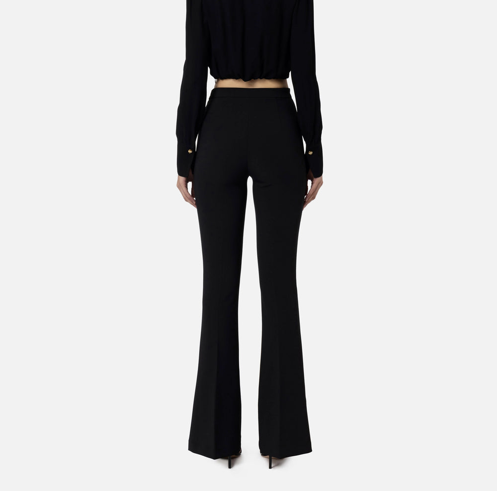 PALAZZO TROUSERS IN BLACK STRETCH CREPE BY ELISABETTA FRANCHI SPRING 24