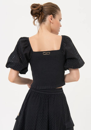 FITTED CROP TOP WITH PUFF SLEEVE BY FRACOMINA SPRING 24