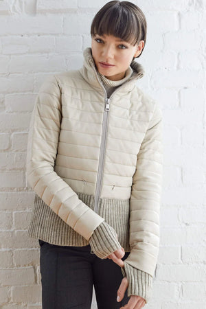 LIV QUILTED VEGAN LEATHER JACKET IN BEIGE FALL 22 SALE