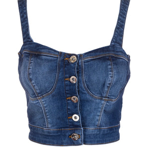 
            
                Load image into Gallery viewer, TANK TOP MADE IN DENIM WITH MIDDLE WASH SPRING 23
            
        