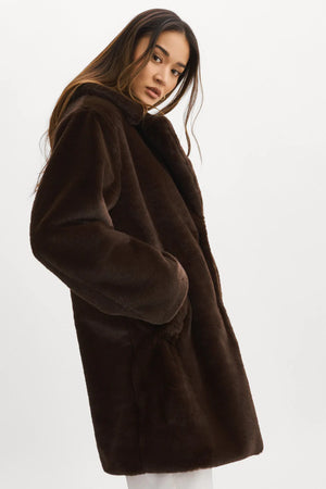 LINNEA COAT IN CHOCOLATE BY LAMARQUE FALL 23 HOLIDAY