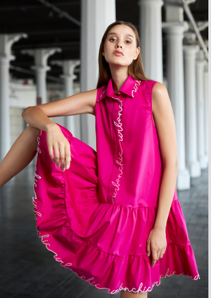 
            
                Load image into Gallery viewer, POPLIN DRESS IN FUSCHIA BY TRICOT CHIC SPRING 23
            
        
