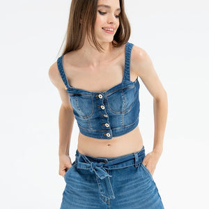 
            
                Load image into Gallery viewer, TANK TOP MADE IN DENIM WITH MIDDLE WASH SPRING 23
            
        