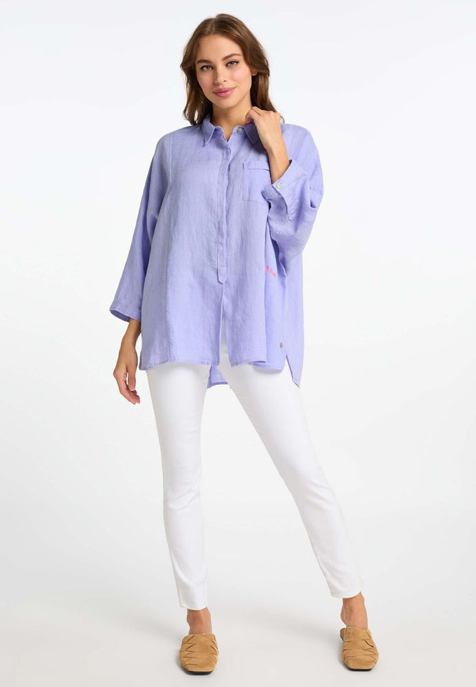 
            
                Load image into Gallery viewer, OVERSIZED LINEN SHIRT IN VIOLET SPRING 23
            
        