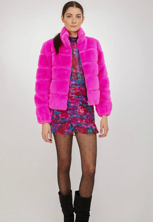 JODI FUSCHIA FAUX FUR COAT FALL 23 HOLIDAY