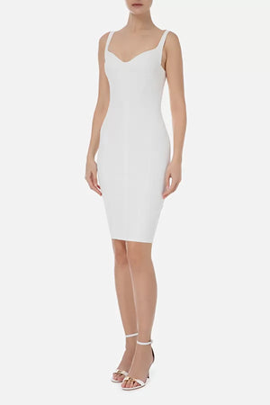 
            
                Load image into Gallery viewer, MIDI SHEATH DRESS IN WHITE BY ELISABETTA FRANCHI SPRING 23
            
        